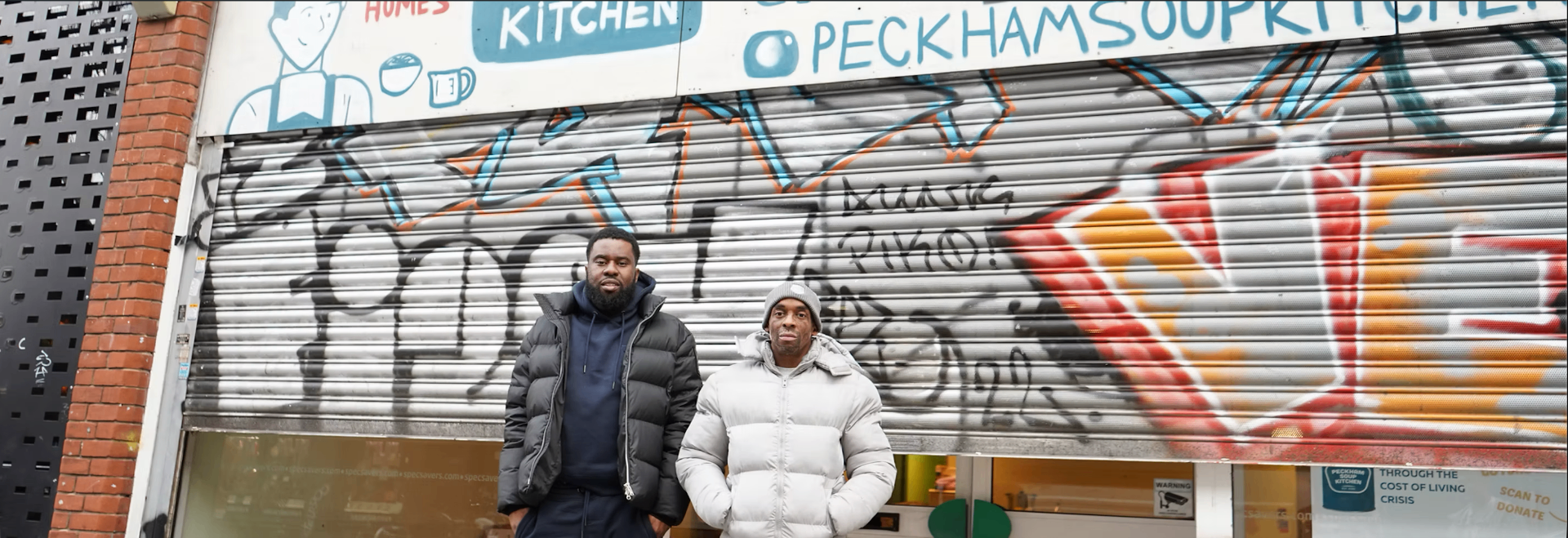 Dean Foster and Junior Mohammed, founders of Peckham Soup Kitchen, outside the PSK shopfront